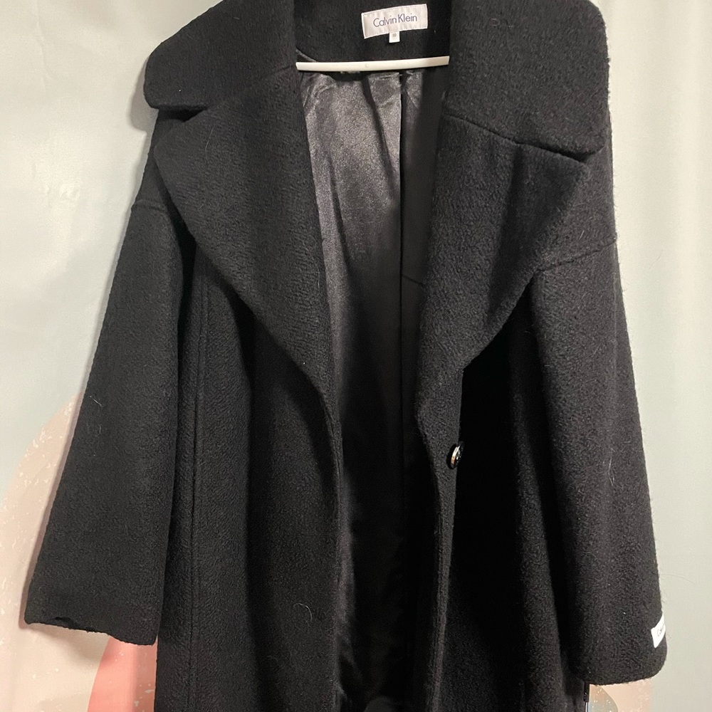 NWT Calvin Klein Black Boucle One Button Coat